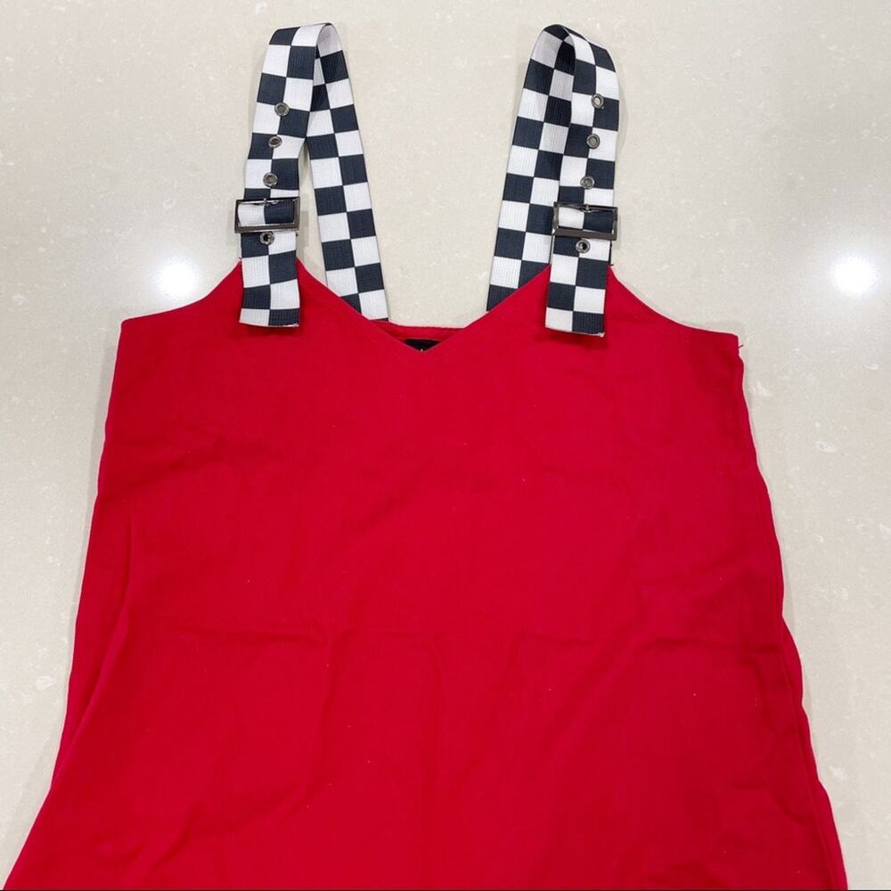 Lazy Oaf Checkered Buckle-Strap Pinafore Dress Re… - image 4